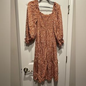 Mittoshop burnt orange floral long sleeve midi dress NWT